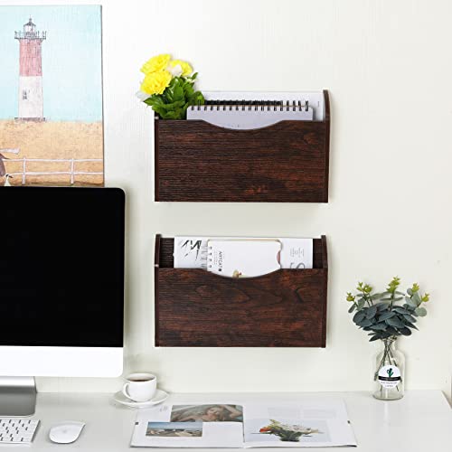 PAG Wall File Holder Wall Mounted Wood Hanging File Organizer for Office, 2 Pockets, Brown - Image 5