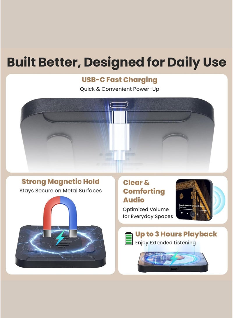 Sunshine Trade World Magnetic Full Quran Speaker with Remote Control, Full Holy Quran Audio, Bluetooth Wireless Quran Player, MP3 Islamic Speaker, Azan Alarm, Qibla Direction, LED Touch Light, Portable Rechargeable Muslim Prayer Speaker, USB, TF Card, FM Radio, Ramadan & Eid Gift for Home, Mosque & Travel | UAE - Image 4