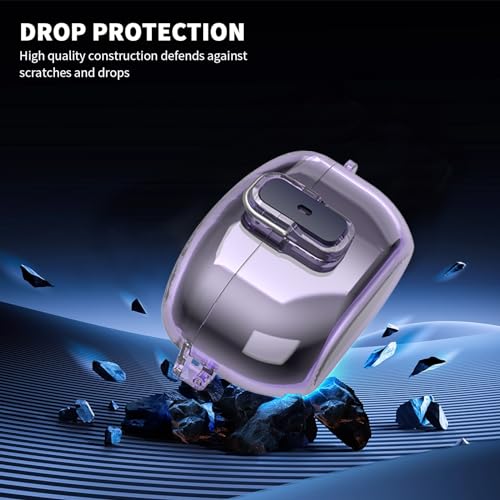 WOFRO Clear Purple Hard Case for Sony WF-1000XM5(2023) - Protective Shockproof Earbud Case with Safety Lock, Lanyard & Keychain (Portable Electronic Device Cover) - Image 3