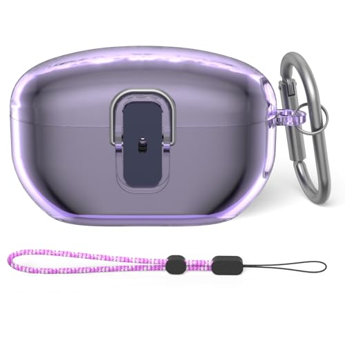 WOFRO Clear Purple Hard Case for Sony WF-1000XM5(2023) - Protective Shockproof Earbud Case with Safety Lock, Lanyard & Keychain (Portable Electronic Device Cover) - Image 1
