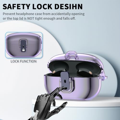 WOFRO Clear Purple Hard Case for Sony WF-1000XM5(2023) - Protective Shockproof Earbud Case with Safety Lock, Lanyard & Keychain (Portable Electronic Device Cover) - Image 2