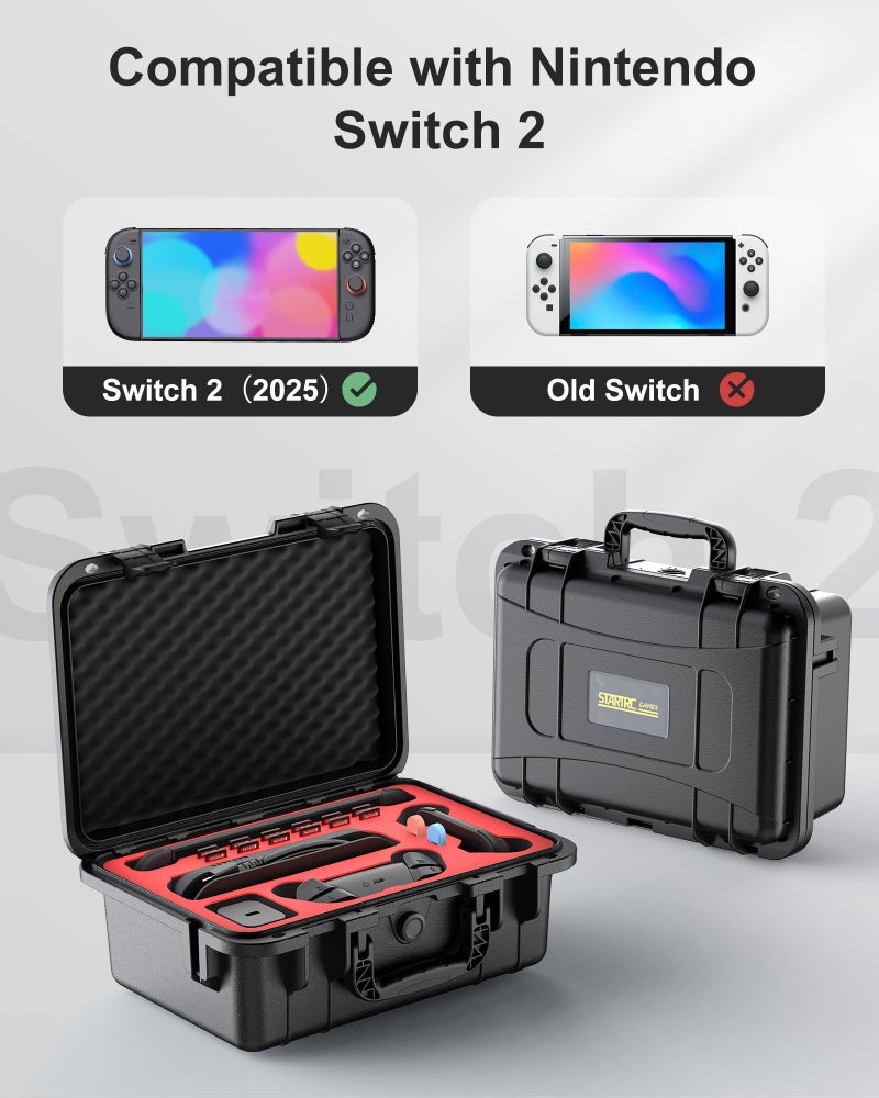 STARTRC GAMES Hard Carrying Case for Nintendo Switch 2, Professional Deluxe IP67 Waterproof, Soft Lining Hard Travel Case for Nintendo Switch 2 Console Pro Controller & Accessories (Black) - Image 3