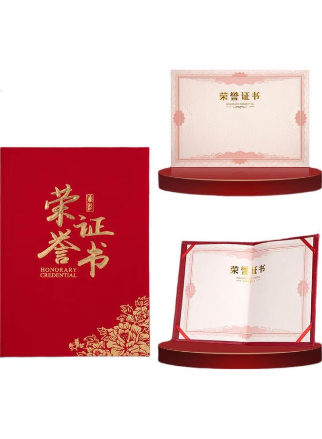 Tianshun A4 Large 12-Opening Red Velvet Cloth Honor Certificate Classic Hot Stamping Flower Corner Style Company School Award Excellent Commendation Competition Award Certificate 10-Pack [With 20 Inne - Image 1