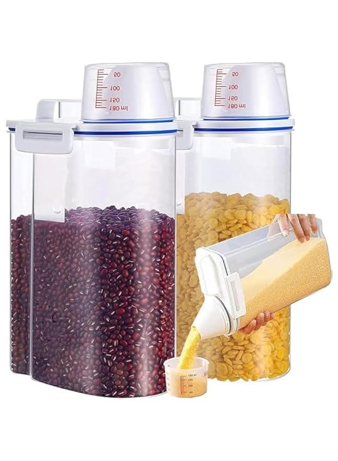HOOKOR Cereal Container Oatmeal Dispenser, Rice Storage Bin with Airtight Design+ Measuring Cup + Pour Spout Perfect for Suger Grain Flour Nuts Organization,2.5 L (4) - Image 1