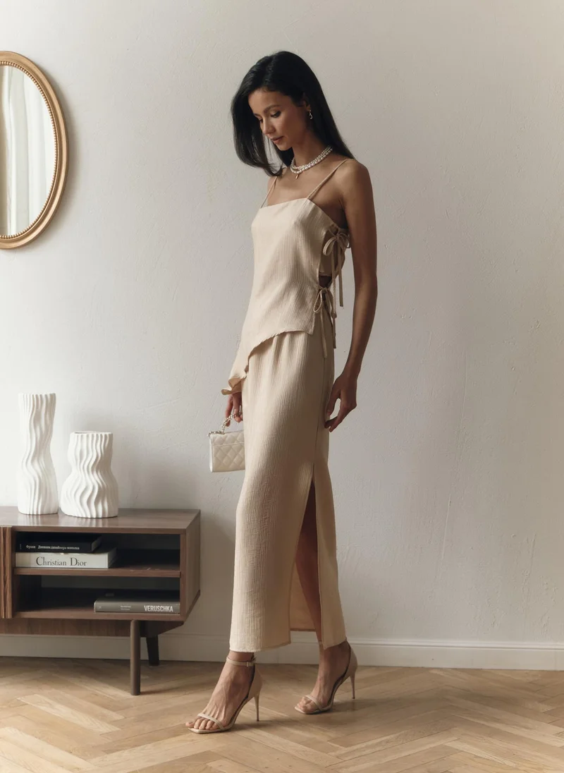 Lichi  Straight maxi skirt from textured fabric for Women | Best Price UAE