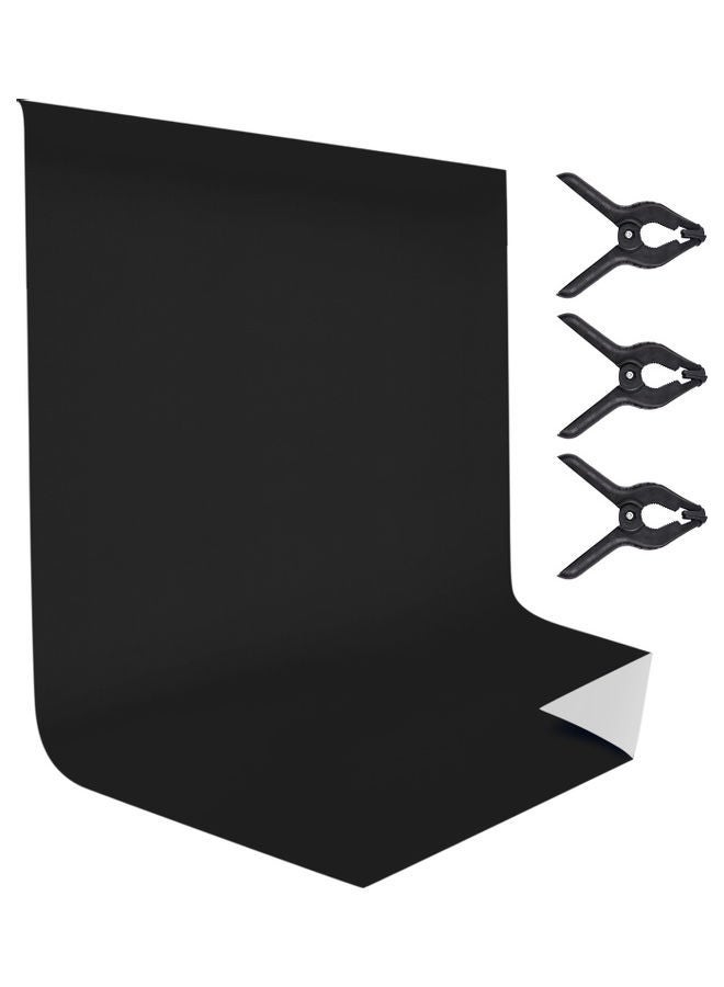 NIBEMINENT Photography Background Screen Washable Polyester with 3-Piece Backdrop Clamps Black - Image 1