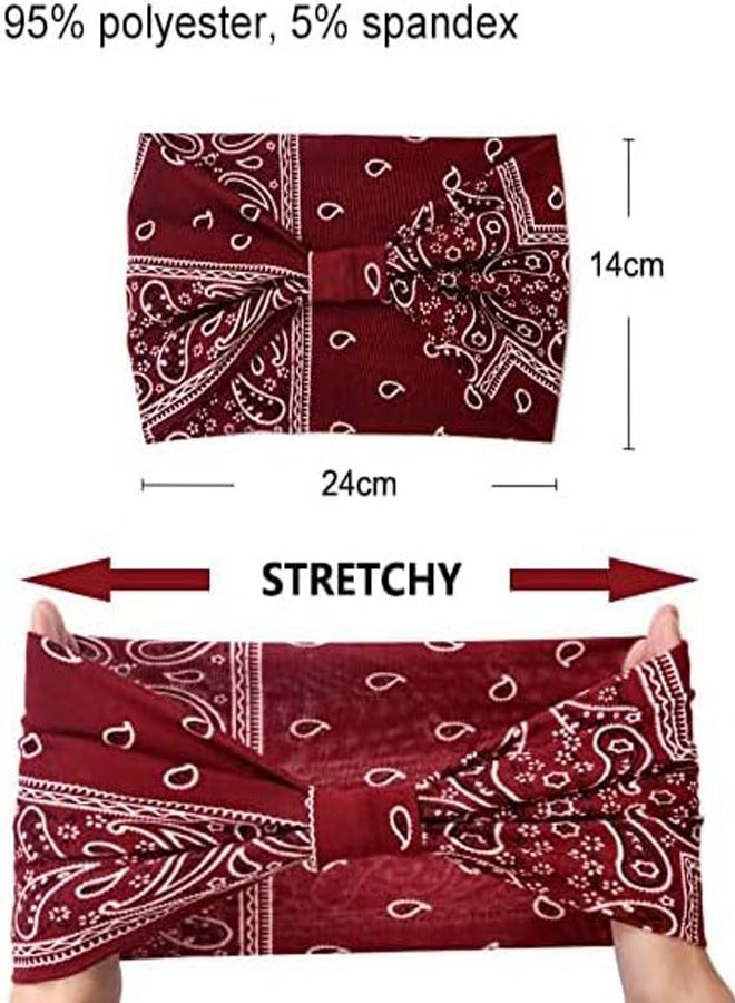 4Pcs Wide Knotted Stretch Boho Headbands, Non-Slip Head Turban, Yoga Sports Hair Accessories for Women Girls - Image 3