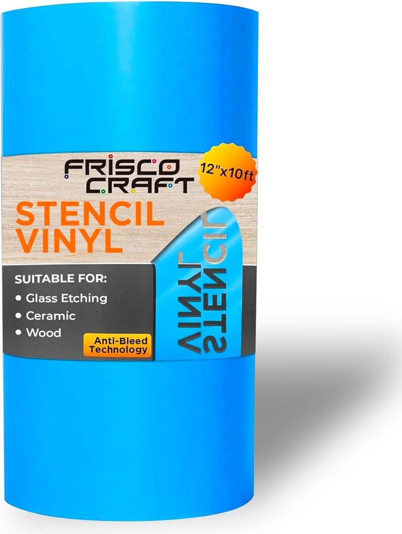 Frisco Craft Stencil Vinyl Masking Film - Compatible Stencil Vinyl for Cricut Machine, Silhouette, Cameo - Blue Removable Sheet - Easy to use, No Residue, Multi-Purpose (12” x 6ft) - Image 1