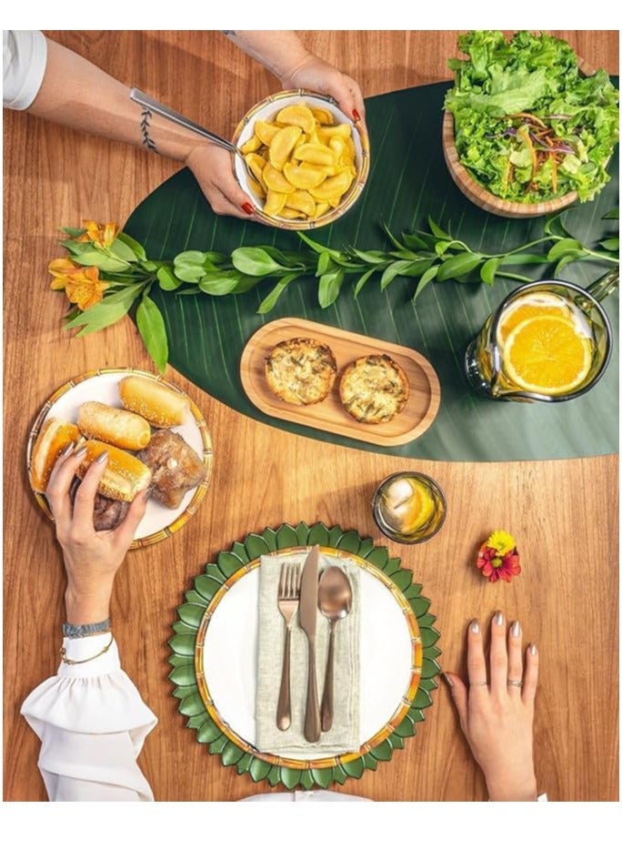 Spaceshoop Wooden Serving Plate Wooden Tray Decorative Oblong Decorative Plate Serving Tray Wood Oval Wooden Trays Flower Plant Succulent Tray Small Round for Coasters Tea Coffee Cake (1pc) - Image 4