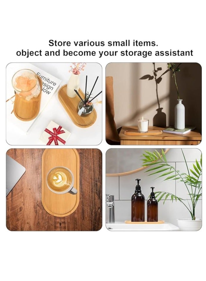 Spaceshoop Wooden Serving Plate Wooden Tray Decorative Oblong Decorative Plate Serving Tray Wood Oval Wooden Trays Flower Plant Succulent Tray Small Round for Coasters Tea Coffee Cake (1pc) - Image 2
