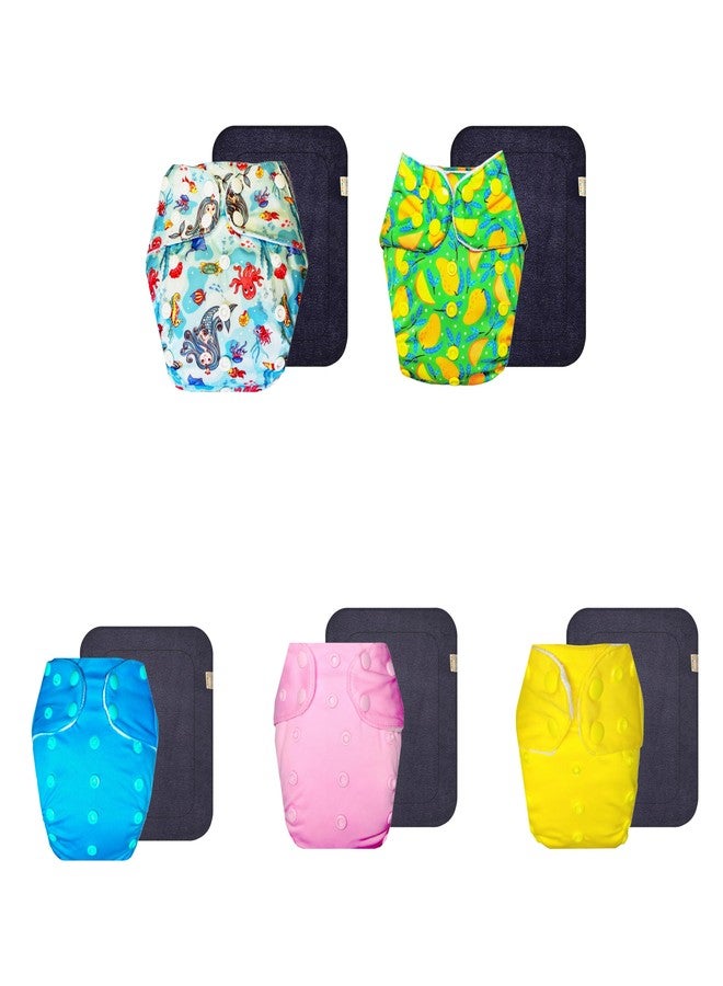 Dumbledo Premium Cloth Diaper with Gray Insert (Pack of 5) | Dry Feel and Comfortable | Breathable | Adjustable Snaps | Ideal for Toddlers | 3 Months - 3 Years | Unisex Baby - Image 1