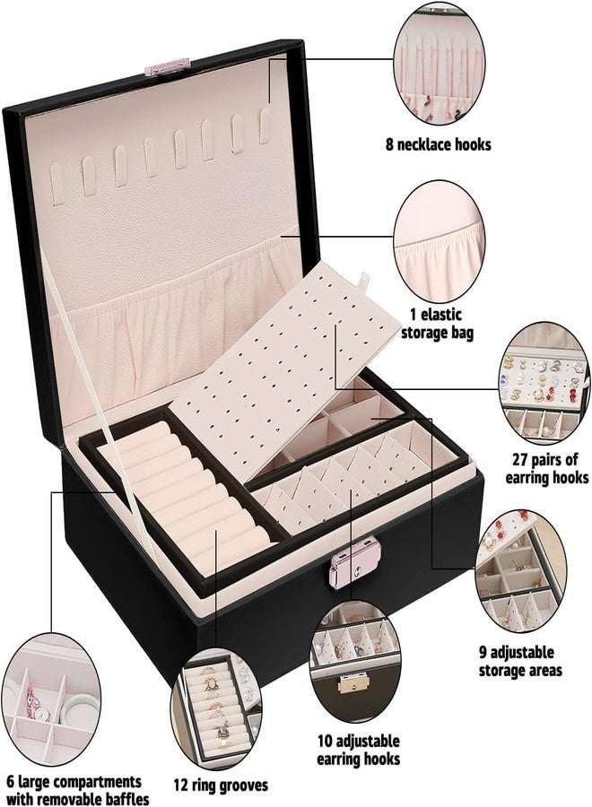ALMOZA Jewellery Box for Women & Girls – 2 Layer PU Leather Jewelry Organizer with Lock & Removable Tray | Velvet Lined Storage Case for Necklaces, Earrings, Rings, Bracelets, Watches - Image 4