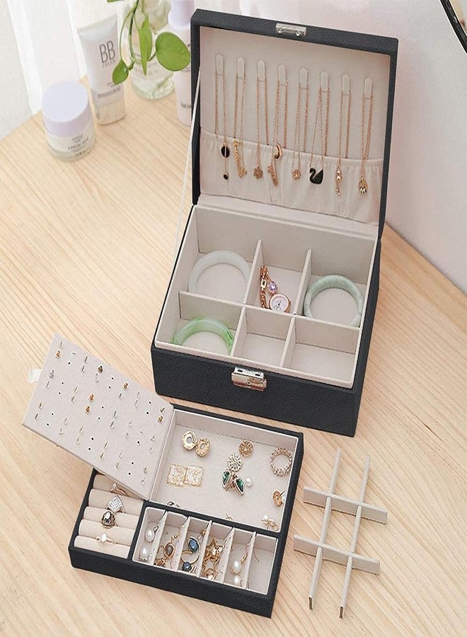 ALMOZA Jewellery Box for Women & Girls – 2 Layer PU Leather Jewelry Organizer with Lock & Removable Tray | Velvet Lined Storage Case for Necklaces, Earrings, Rings, Bracelets, Watches - Image 2