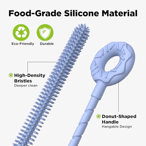 VOGOGE 2 Pcs Silicone Straw Cleaner Brush, Extra Long Cleaning Brushes for Straws, 6mm&9mm, Blue - Image 4