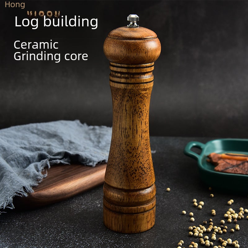 Cross Border Wooden Handle Grinder Manual Pepper Ceramic Core Manual Grinder Coffee Bean Spice Kitchen Seasoning Bottle Walnut