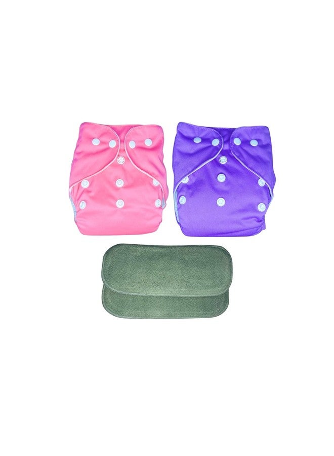 Kogar Reuse Nappy Adjustable Reusable & washable Cloth Diaper with Super Absorbent Insert, 3-36 Months, 2-Pack (Pink & purple) - Image 1