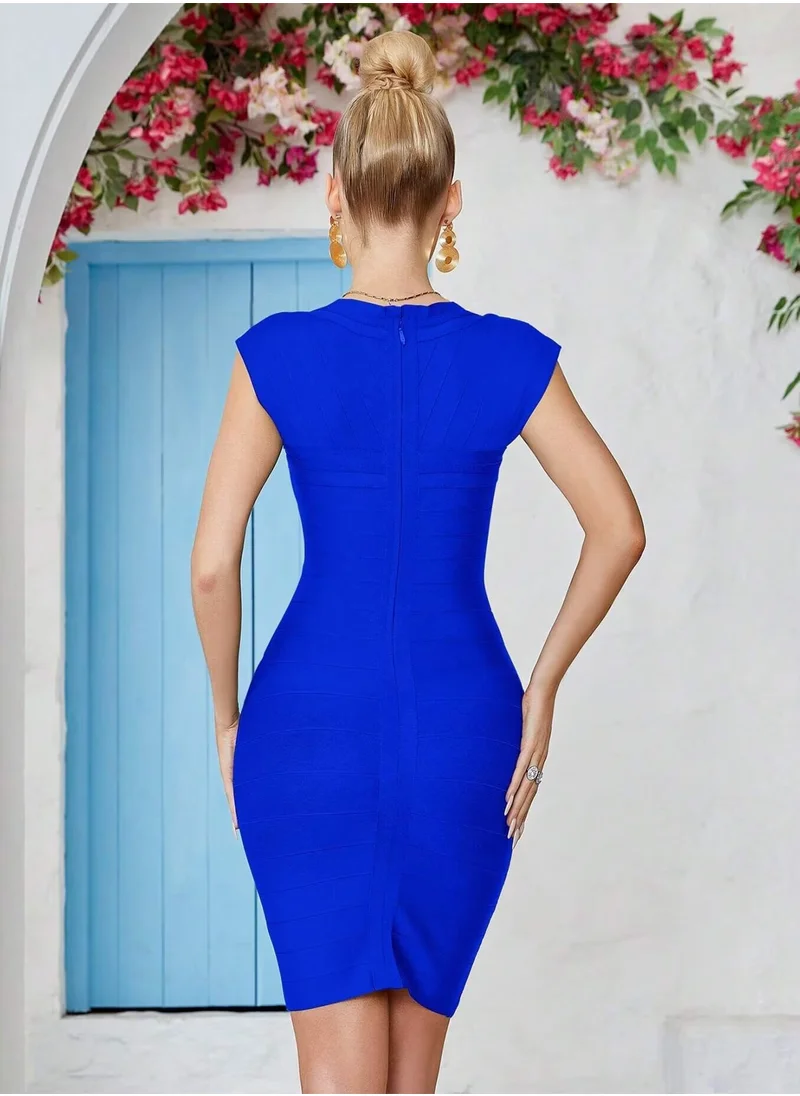 مدام يونيك Blue Backless Laced Short Prom Dress With Short Sleeves Bodycon Cocktail Party Club Dress