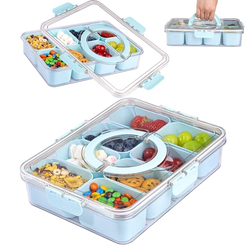 U-QE UQE Dishwasher Safe Snackle Box Container with 8 Small Snacks Box Premium Mint Green Plastic Divided Serving Tray with Lid and Handle for Snack Veggie Fruits Perfect for Party Picnic - Image 1
