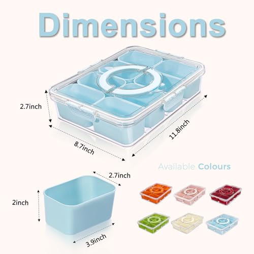 U-QE UQE Dishwasher Safe Snackle Box Container with 8 Small Snacks Box Premium Mint Green Plastic Divided Serving Tray with Lid and Handle for Snack Veggie Fruits Perfect for Party Picnic - Image 3