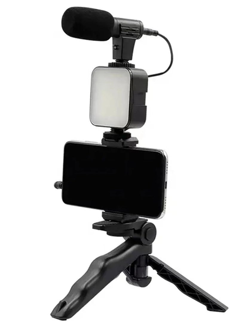 Plokama PK-771 Portable Multifunctional Tripod Phone Stabilizer with Wireless Remote Control Video Recording Kit for Any Mobile Phone or Digital Camera with Microphone and LED Light Phone Holder - Black - Image 1