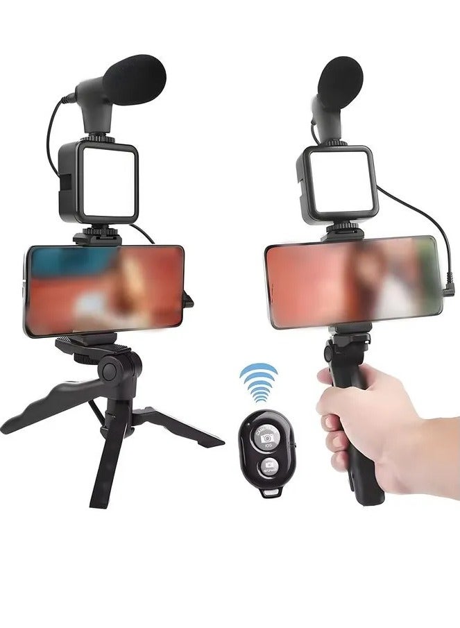 Plokama PK-771 Portable Multifunctional Tripod Phone Stabilizer with Wireless Remote Control Video Recording Kit for Any Mobile Phone or Digital Camera with Microphone and LED Light Phone Holder - Black - Image 3