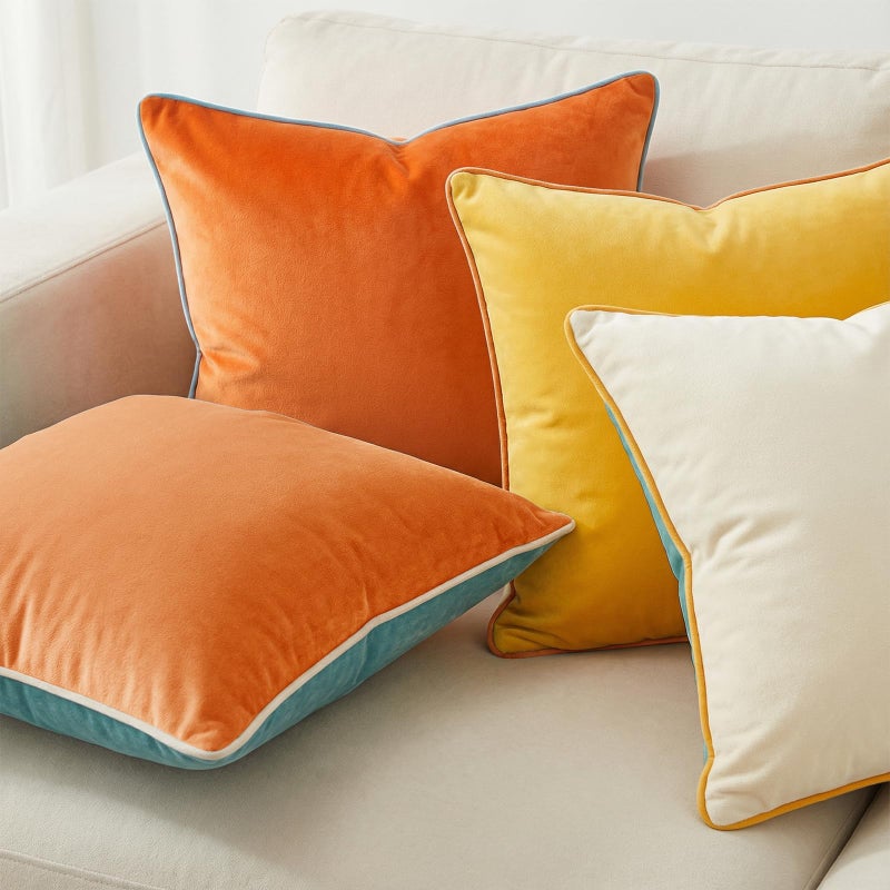 Mecatny Set of 4 Velvet Throw Pillow Covers 20x20, Soft Colorful Accent Decorative Couch Pillow Covers for Sofa Living Room, Orange/Yellow - Image 2