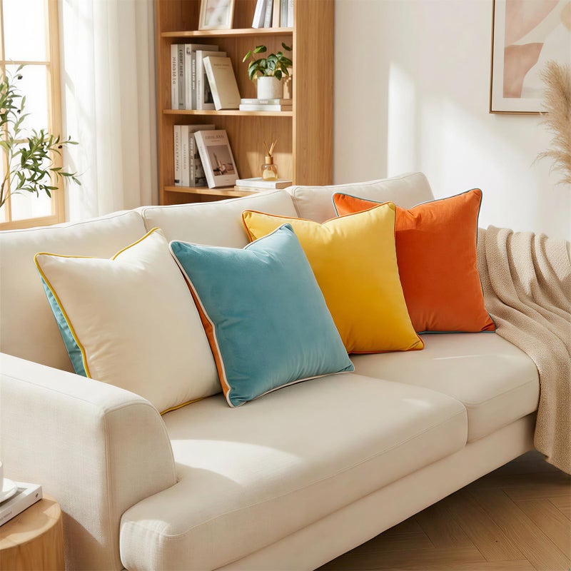 Mecatny Set of 4 Velvet Throw Pillow Covers 20x20, Soft Colorful Accent Decorative Couch Pillow Covers for Sofa Living Room, Orange/Yellow - Image 5