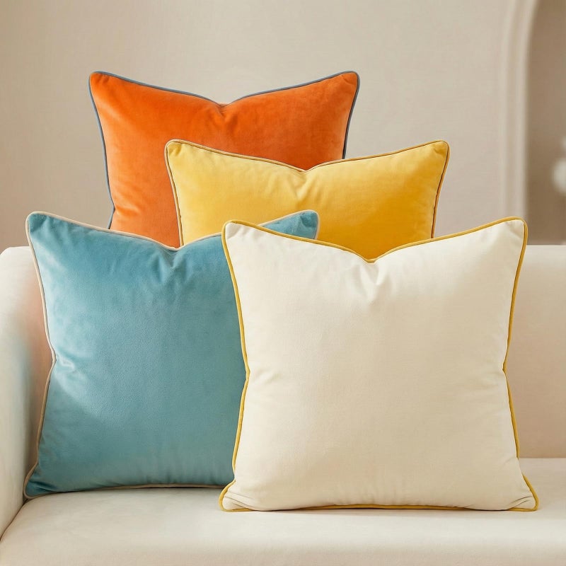 Mecatny Set of 4 Velvet Throw Pillow Covers 20x20, Soft Colorful Accent Decorative Couch Pillow Covers for Sofa Living Room, Orange/Yellow - Image 1