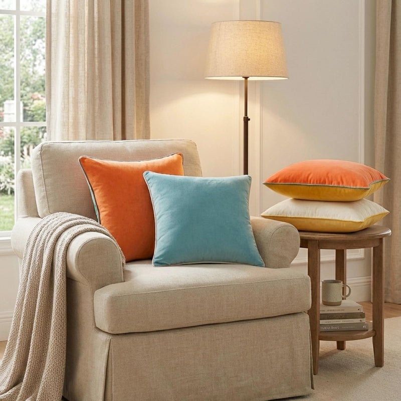 Mecatny Set of 4 Velvet Throw Pillow Covers 20x20, Soft Colorful Accent Decorative Couch Pillow Covers for Sofa Living Room, Orange/Yellow - Image 4