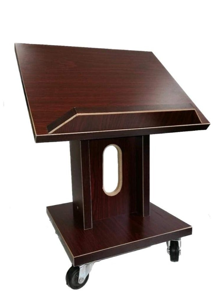 DARUSSALAM Wooden Quran Stand with Wheels Brown | Adjustable Wooden Quran Stand with Wheels Brown | Premium Brown Wooden Quran Stand with Wheels - Image 3