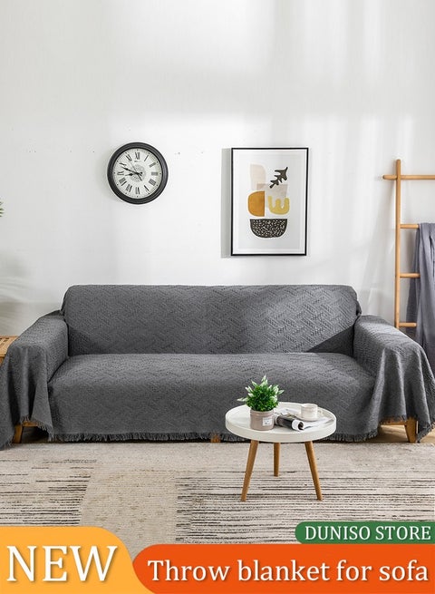 Fashion Sofa Cover Chenille Tassel Sofa Blanket, Sofa Protective Cover, Dust-Proof And Non-Slip, Universal For All Seasons, Suitable For Double Sofa 180*260cm Gray