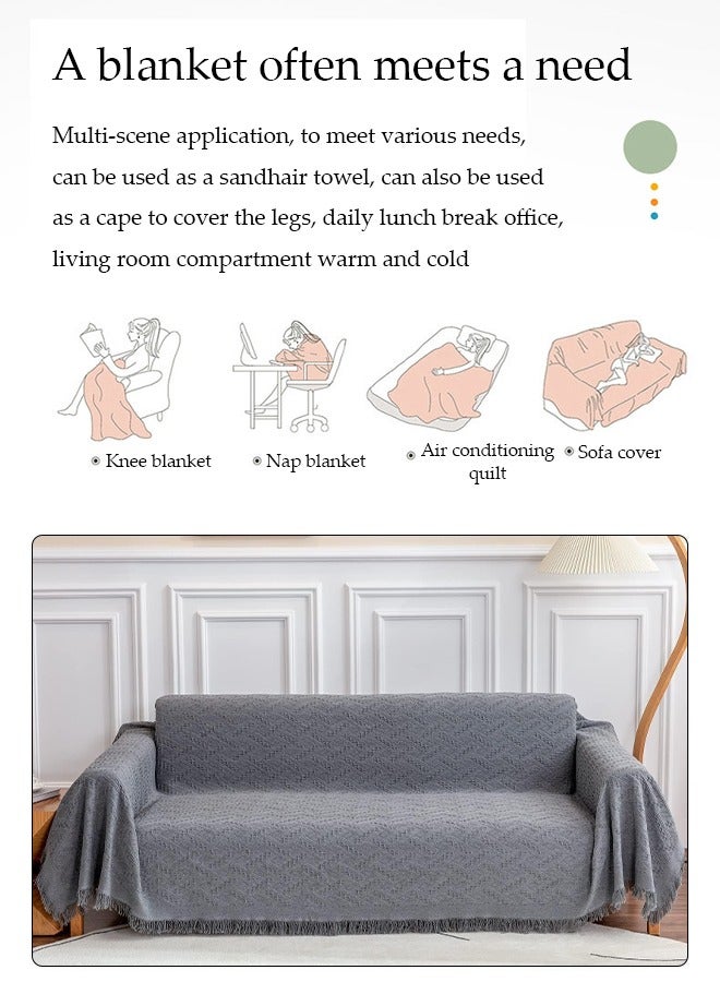 DUNISO Fashion Sofa Cover Chenille Tassel Sofa Blanket, Sofa Protective Cover, Dust-Proof And Non-Slip, Universal For All Seasons, Suitable For Double Sofa 180*260cm Gray - Image 3