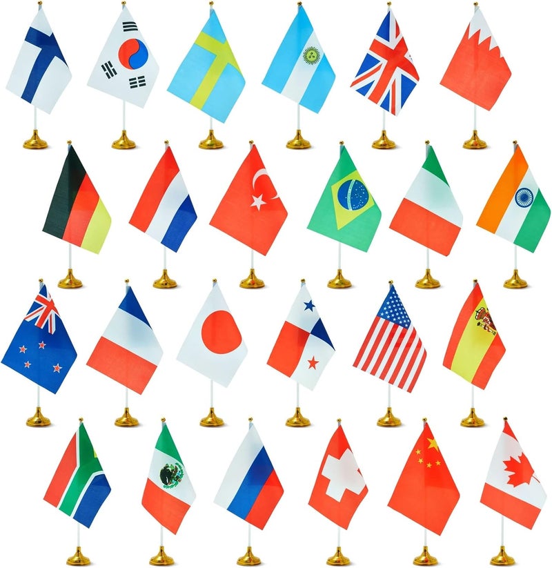 Juvale Set of 24 Small International Country Flags of the World with Stands for Desk Decorations 8x6 in  - Image 1