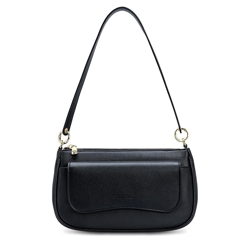 PEACOCKTION Peacocktion Small Shoulder Bags, Crossbody Purses for Women Vegan Leather Handbag Hobo Purse, 2 Straps (Black)  - Image 1