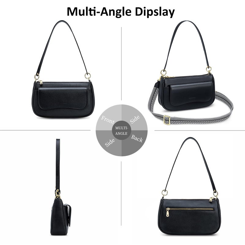 PEACOCKTION Peacocktion Small Shoulder Bags, Crossbody Purses for Women Vegan Leather Handbag Hobo Purse, 2 Straps (Black)  - Image 2