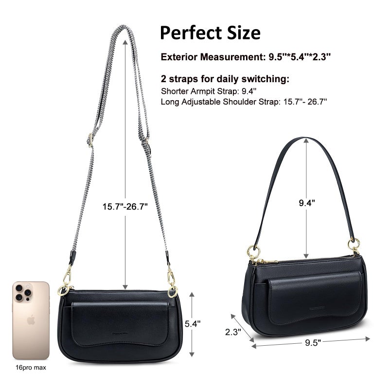 PEACOCKTION Peacocktion Small Shoulder Bags, Crossbody Purses for Women Vegan Leather Handbag Hobo Purse, 2 Straps (Black)  - Image 5