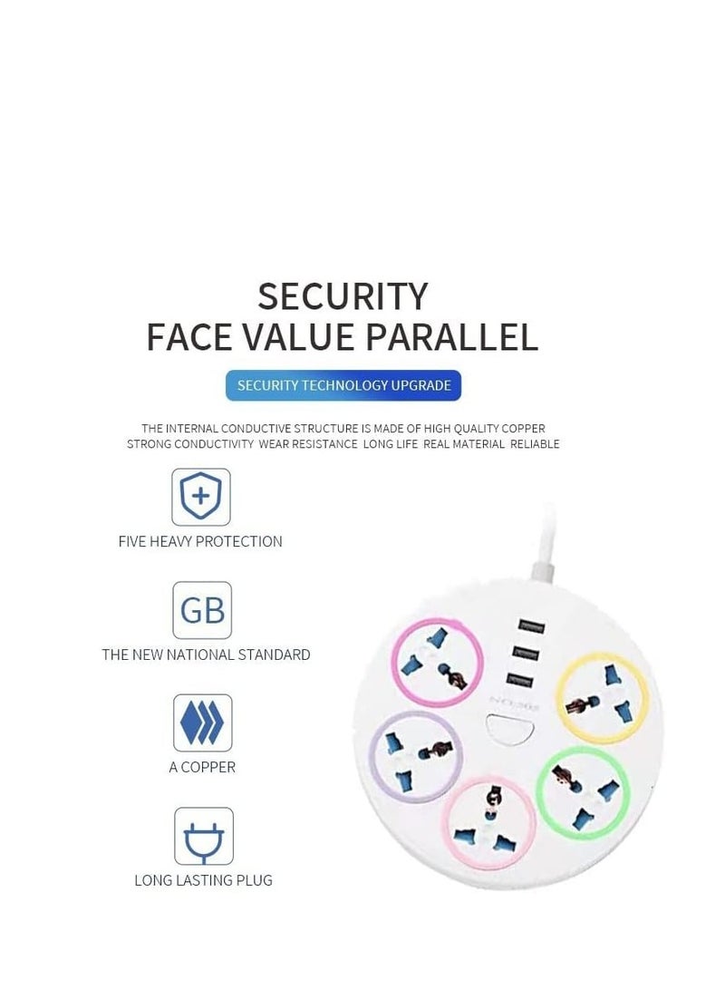 توصيلة كهرباء تمديد متوافقة جميع انواع الافياش المحلية والاوروبية والبريطانية وجميع دول العالم بطول 2 متر 5 مداخل  5 اتجاهات، مقبس طاقة، شريط طاقة مع 3 منافذ شحن USB - Image 5