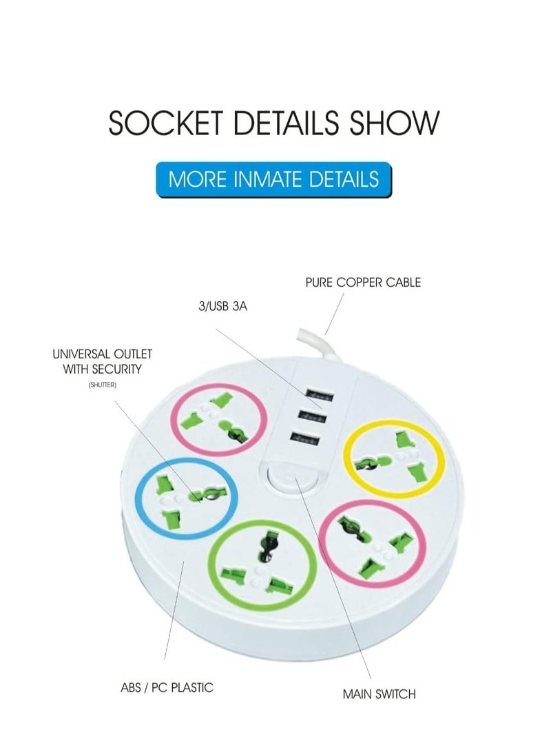 توصيلة كهرباء تمديد متوافقة جميع انواع الافياش المحلية والاوروبية والبريطانية وجميع دول العالم بطول 2 متر 5 مداخل  5 اتجاهات، مقبس طاقة، شريط طاقة مع 3 منافذ شحن USB - Image 1