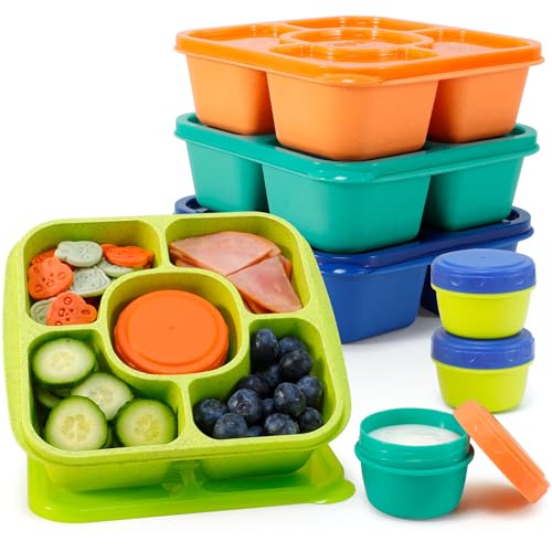 Caperci Original Lunchable Snack Containers for Kids & Adults - 5 Compartments Bento Snack Boxes with 4 Leakproof Small Containers, Wheat Straw, BPA-Free, Set of 4 (Jewel Brights) - Image 1