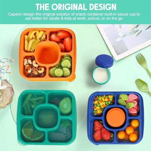Caperci Original Lunchable Snack Containers for Kids & Adults - 5 Compartments Bento Snack Boxes with 4 Leakproof Small Containers, Wheat Straw, BPA-Free, Set of 4 (Jewel Brights) - Image 2
