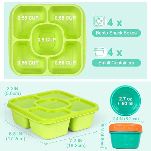 Caperci Original Lunchable Snack Containers for Kids & Adults - 5 Compartments Bento Snack Boxes with 4 Leakproof Small Containers, Wheat Straw, BPA-Free, Set of 4 (Jewel Brights) - Image 5