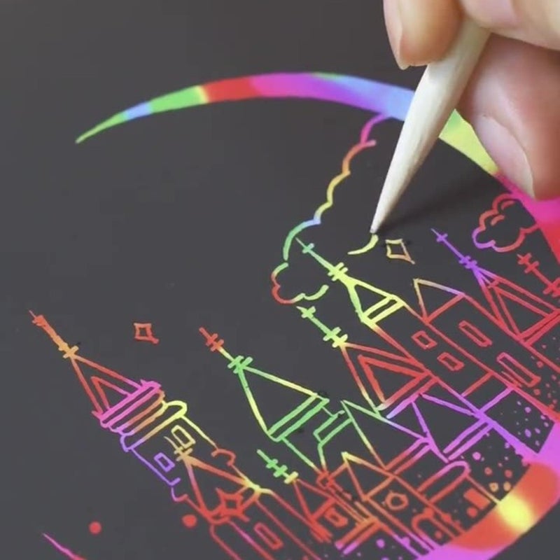 Scratch drawing paper children colorful scratch drawing colorful 8K scratch drawing paper 8 open black elementary school kindergarten A4 - Image 1