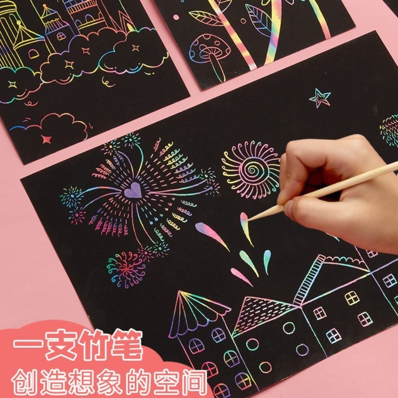 Scratch drawing paper children colorful scratch drawing colorful 8K scratch drawing paper 8 open black elementary school kindergarten A4 - Image 3