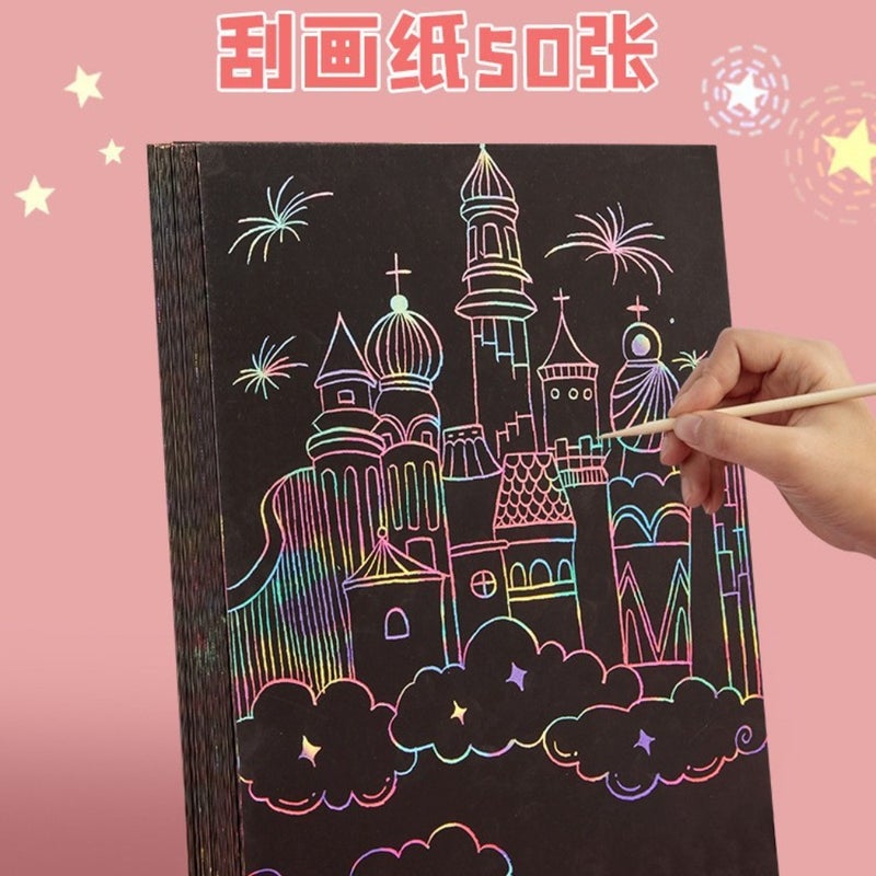 Scratch drawing paper children colorful scratch drawing colorful 8K scratch drawing paper 8 open black elementary school kindergarten A4 - Image 2