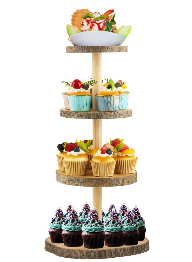 Gusnilo Wooden 4-Tier Rustic Cupcake Stand for Wedding Cakes, Tiered Dessert Tower Display Centerpiece for Parties, Events & Celebrations - Image 1