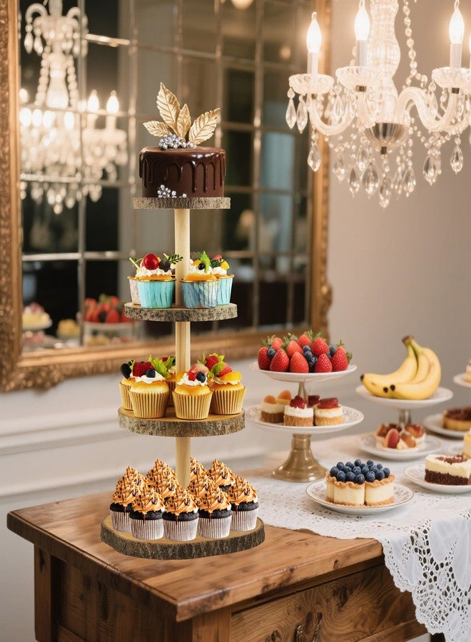Gusnilo Wooden 4-Tier Rustic Cupcake Stand for Wedding Cakes, Tiered Dessert Tower Display Centerpiece for Parties, Events & Celebrations - Image 3