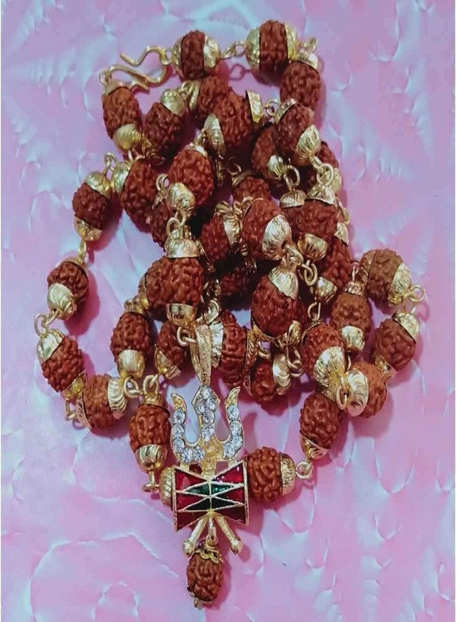 Sullery Lord Ram Bhakat Hanuman Bajarang Bali Locket with Gold Plated Cap Panchmukhi Rudraksha Mala and Brown Brass Wood Religious Jewellery Pendant Necklace Chain for Men Women - Image 3