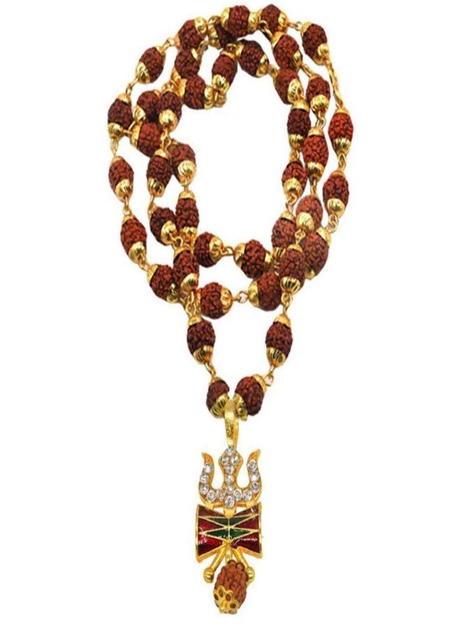 Sullery Lord Ram Bhakat Hanuman Bajarang Bali Locket with Gold Plated Cap Panchmukhi Rudraksha Mala and Brown Brass Wood Religious Jewellery Pendant Necklace Chain for Men Women - Image 2