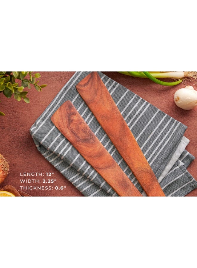 Wooden Spatula for Cooking Set of 2-12 Inch Teak Spatula for Non Stick Frying Pan - Turner & Flipper for Cast Iron, Egg & Pancake Scraper - BPA Free & Heat Resistant Wooden Cooking Utensils - Image 3