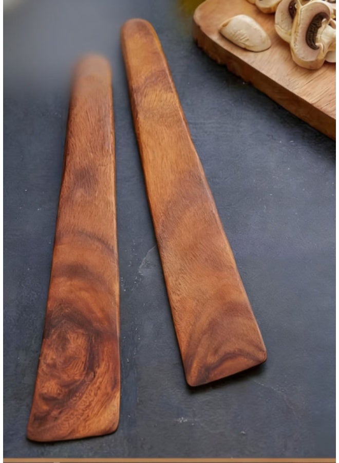 Wooden Spatula for Cooking Set of 2-12 Inch Teak Spatula for Non Stick Frying Pan - Turner & Flipper for Cast Iron, Egg & Pancake Scraper - BPA Free & Heat Resistant Wooden Cooking Utensils - Image 4